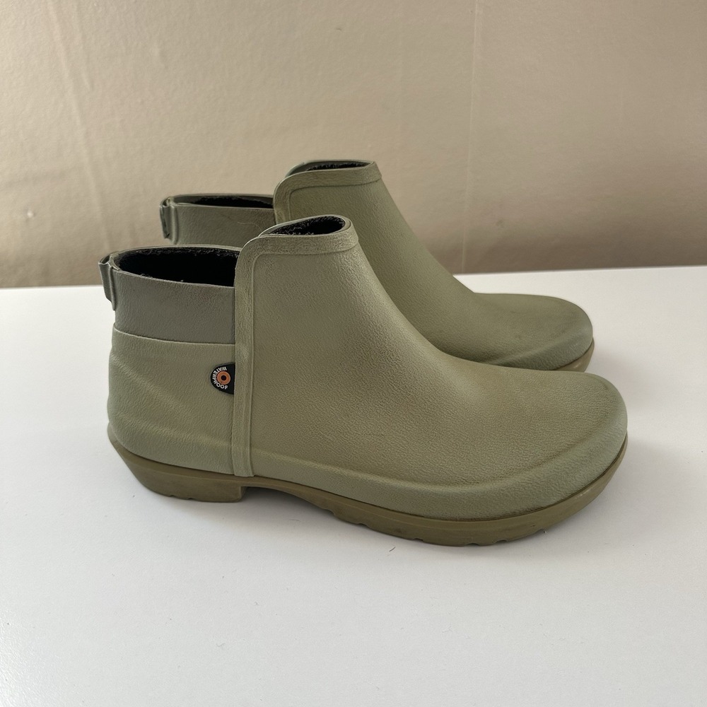 Bogs Womens Flora Bootie Size 6 Green Waterproof Rubber Rain Boot Pull On Ankle